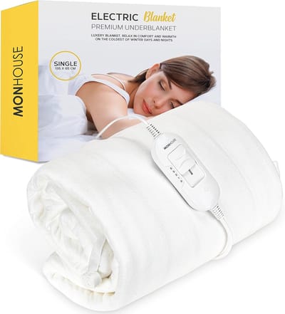 Elektrische deken van zacht fleece met 3 warmtestanden — verwarmde matrasbeschermer voor eenpersoonsbed (65 x 135 cm)
