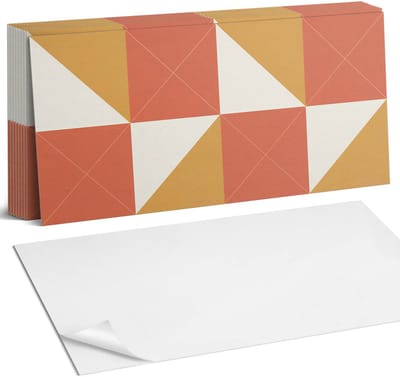 Coloray Plaktegels - Geometrie in warme tinten Zelfklevende Wandtegels - 40 cm x 20 cm - Oranje Plaktegels - 10 stuks - Rechthoek PVC Tegels - Plaktegels Badkamer - Vloertegels Zelfklevend - Vinyltegels Vloer Zelfklevend - Portugese Tegels