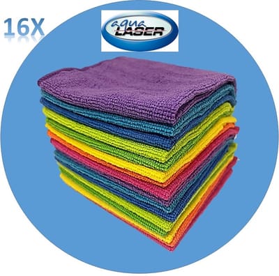 AQUA Laser Microvezeldoeken - 16-delige Set – 30 x 30 cm – Duurzaam - Absorberend & Kleurrijk