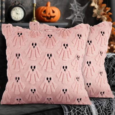 2 Stuks Halloween Kussenhoezen 50x50cm Pluche Schattige Geesten voor Herfstdecoratie en Sofa Accessoires in Roze