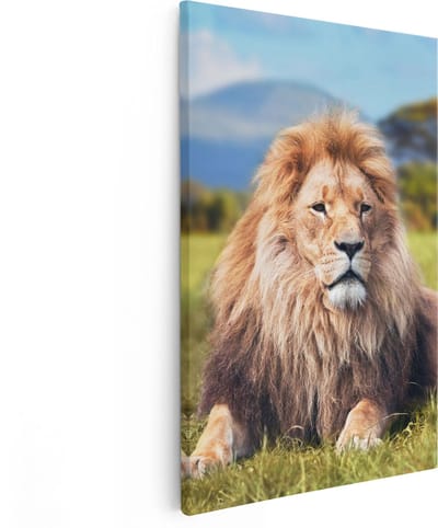 Artaza Canvas Schilderij Leeuw - 80x120 cm - Groot - Wanddecoratie Dieren - Muurdecoratie Savanne - Schilderijen Op Canvas