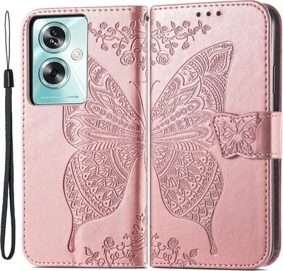 Coverup Hoesje - Geschikt voor OPPO A79 5G Hoesje - Coverup Vlinder Book Case - Rose Gold