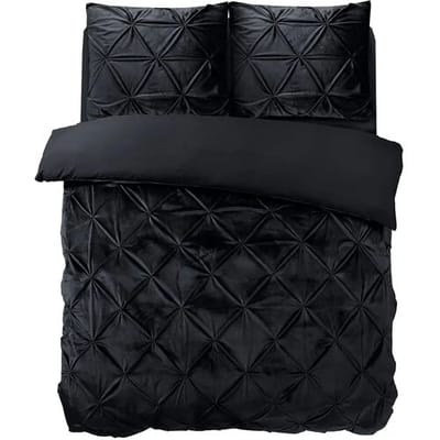Sleeptime Velvet Pintuck Dekbedovertrek - Eenpersoons - 140X200/260 + 1 x kussensloop 60x70 - Zwart