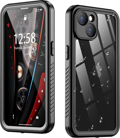 SBG Outdoor Case Waterdicht Transparant Hoesje geschikt voor iPhone 14 Plus | Shockproof | Onderwater tot twee meter | Antislip greep | IP68-gecertificeerd | Doorzichtig / Zwart