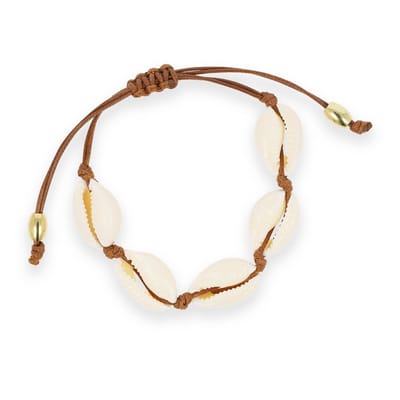 Lajetti - Schelpen Armbandje Enkelbandje Verstelbaar Bruin koord - Beach Look