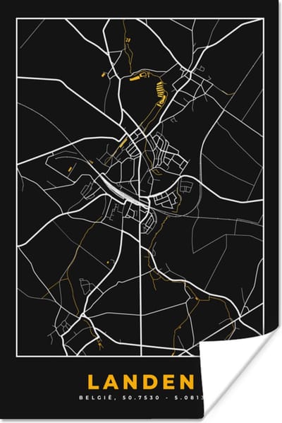 Poster Landen - Plattegrond - Stadskaart - Goud - Kaart - 120x180 cm XXL