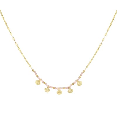 Vintage ketting met roze kralen en schelpjes