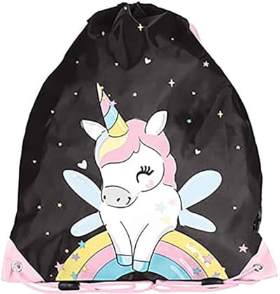 Kindergymtas - Sporttas Meisjes - School Spullen Dragen - Unicorn Print - 36x32 cm - Zwart Kleurrijk
