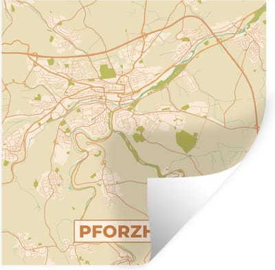 Muurstickers - Sticker Folie - Pforzheim - Plattegrond - Kaart - Vintage - Stadskaart - 100x100 cm - Plakfolie - Muurstickers Kinderkamer - Zelfklevend Behang XXL - Zelfklevend behangpapier - Stickerfolie