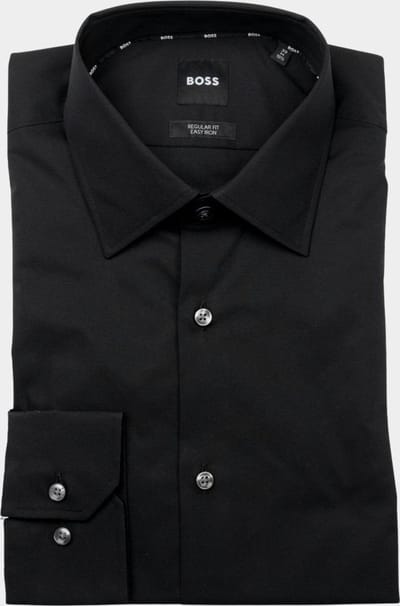 BOSS Joe regular fit overhemd - popeline - zwart - Strijkvriendelijk - Boordmaat: 38