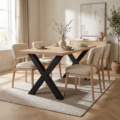 Dimehouse Eettafel Lenzo Rustiek Eiken - Zwarte X-poot 170 x 80 x 3,8 cm - Hout - Industrieel - Rechthoek