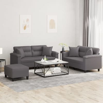 vidaXL - 3-delige - Loungeset - met - kussens - kunstleer - grijs