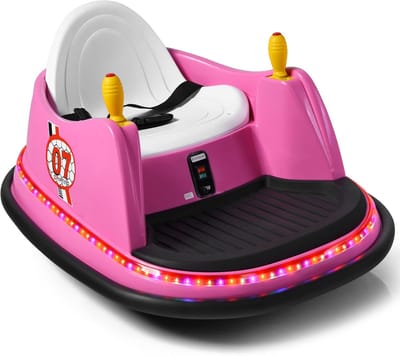 COSTWAY 6V Kinderbotsauto met Afstandsbediening 360 Graden Draai 57 x 75 x 42 cm Roze