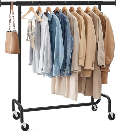 Furnstar Kledingrek op Wielen - Metaal - Verstelbaar - Garderobestand- Voor zware belasting - Uittrekbare kledingstang - Tot 130 kg belastbaar - Eenvoudige montage- Draagbaar - 45 x (110-150) x 162,9 cm, Van metaal- Verchroomd -Matzwart