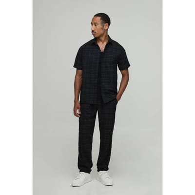 Geruit Regular Overhemd & Toelopende Broek Set | Black | Size XS