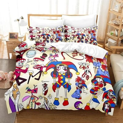 3D Printen The Amazing Digital Circus Beddengoedset Cartoon Anime driedelige set Volwassene Kind Slaapkamer Dekbedovertreksets Huishoudtextiel US Queen 228x228cm