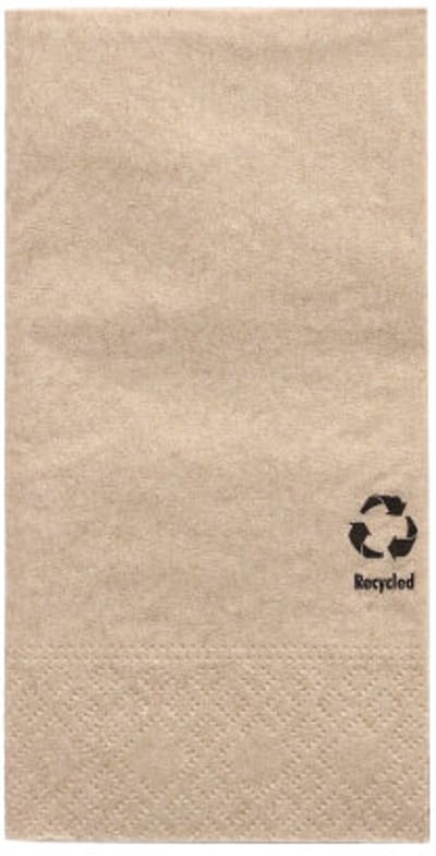 100 Servetten 3-laags 1/8 vouw 33 cm x 33 cm natuur gemaakt van gerecycled papier