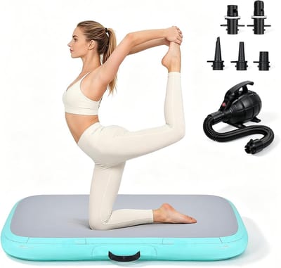 Opblaasbare turnmat voor gymnastiek, yoga en fitness, ideaal voor kinderen en volwassenen, inclusief elektrische pomp, 100 x 60 x 10 cm