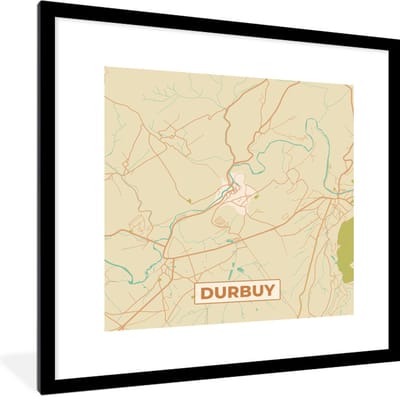 Fotolijst incl. Poster - Vintage - Kaart - Durbuy - Plattegrond - Stadskaart - 40x40 cm - Posterlijst