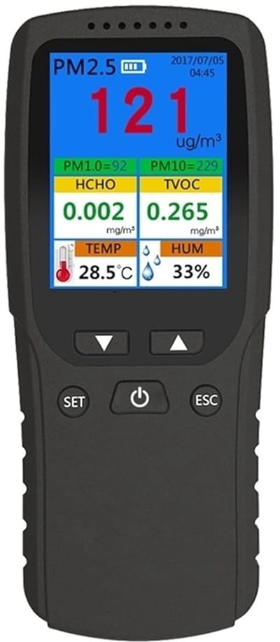 Luchtkwaliteit Tester - Luchtmeter Monitor - Binnenlucht Meten - 9-in-1 Functies - Compact Formaat - Zwart