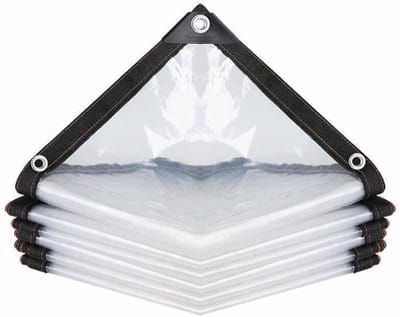 carmdering - Zeil - Afdekzeil - Dekzeil - Transparant HDPE, 2 × 2 meter, 0,12 mm dik - Waterdicht met thermisch gelaste naden - Scheurvast door geweven structuur en dubbele coating - Versterkte randen en hoeken, aluminium ogen om de 50 cm