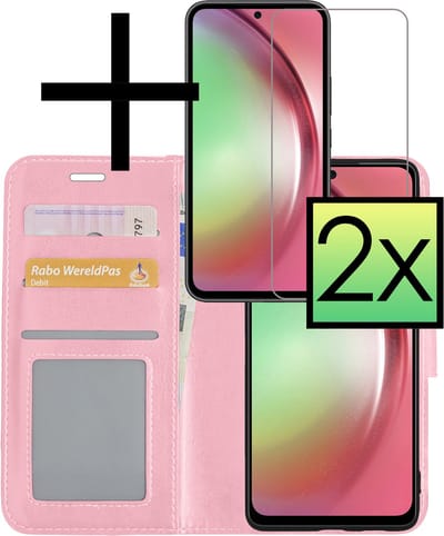 Hoesje - Met 2x Screenprotector - Geschikt voor Samsung Galaxy A54 - Luxe Pasjeshouder - Bookcase Portemonee - Flip Case - Kunstleer Book Case - Flipcase Hoes - Book Cover - Walletcase - Portemonneehoes - Lichtroze