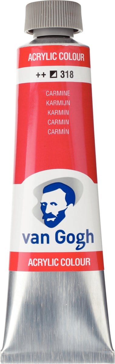 Van Gogh Acrylverf Rood - Acrylpaint - 318 Karmijn - Acrylic Verf Paint - Acrylaatverf - Rode Hobbyverf - Watergedragen Verf - Sneldrogende Pigmentrijke Verf - 40ml