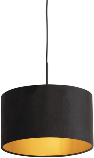 QAZQA combi - Klassieke Hanglamp met kap - 1 lichts - Ø 350 mm - Zwart Goud - Woonkamer | Slaapkamer | Keuken