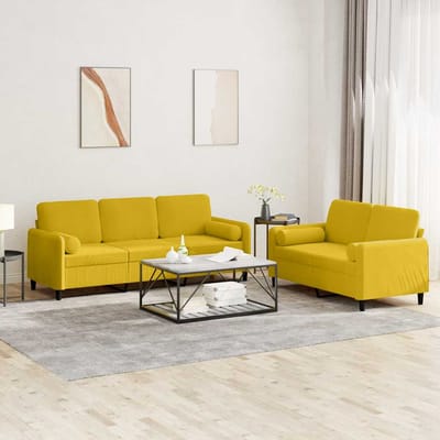 vidaXL - 2-delige - Loungeset - met - kussens - fluweel - geel