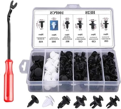 Bevestigingsclips Set - Plastic Klinknagels - Auto Reparatie - 100 Stuks Inclusief Gereedschap - 6 Maten 6-10mm - Zwart