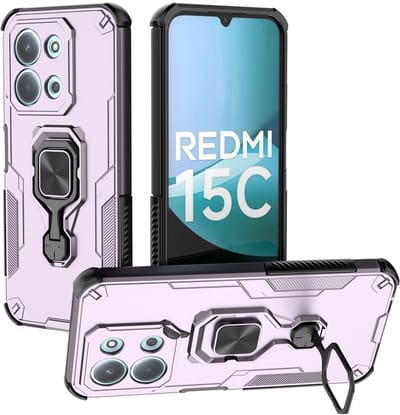 MobyDefend Hoesje - Geschikt voor Xiaomi Redmi 15C 5G - Dubbelgelaagde Pantsercase Met Standaard - Roze