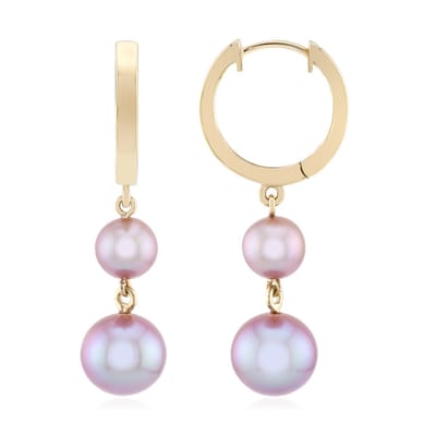 Cavill - Oorbellen - 925 Sterling Zilver Verguld - Paarse Ming Parel Rond 9,5 en 7 mm - Elegante 38 mm Oorstekers voor Dames en Feest