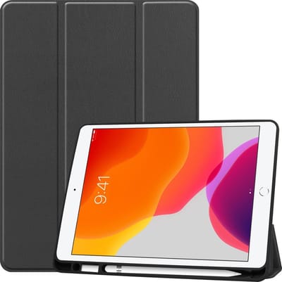 Hoesje - Geschikt voor Apple iPad 7 (2019) - 10.2 inch - 7e Generatie - Dun & Stevig - Trifold Bookcase - Hard Cover Case - Met Uitsparing Geschikt voor Apple Pencil - Hardcover Book - Tablet Hoes - Zwart