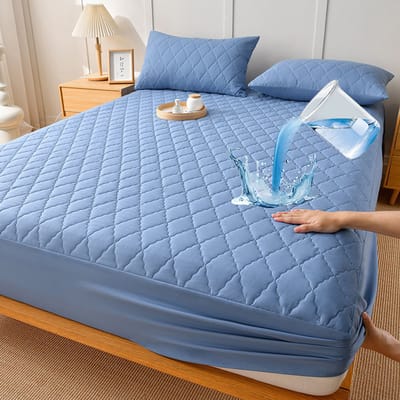 Waterdichte matrashoes en kussensloopset, matrasbeschermer, waterdicht TPU-membraan, eenvoudig te installeren, ademend en elastisch, zacht en comfortabel, wasbaar,Lichtblauw,90x200cm