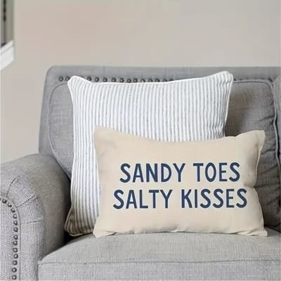 Kussenhoes Sandy Toes Salty Kisses 30x50 cm – geweven polyester sierkussenhoes rechthoek – decoratieve strand kussensloop – zonder binnenkussen