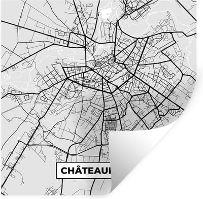 Muurstickers - Sticker Folie - Plattegrond – Châteauroux – Stadskaart – Kaart – Frankrijk - 100x100 cm - Plakfolie - Muurstickers Kinderkamer - Zelfklevend Behang XXL - Zelfklevend behangpapier - Stickerfolie
