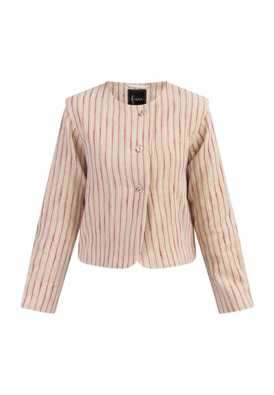 Faina Kort blazerjack Dames Roze gebroken witte streep