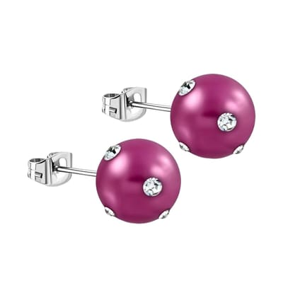 Oorbellen - Stalen pareloorbellen met zirkonia - Bordeaux rood-10mm