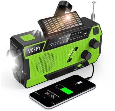 Noodradio Solar & Opwindbaar - Powerbank - LED Zaklamp - FM/AM Radio - Voor Noodpakket & Camping