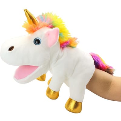30cm Cartoon Eenhoorn Pluche Handpop Gevuld Kawaii Wit Roze Dier Interactieve Pluche Speelgoed Vertel Verhaal Cadeau 30cm white