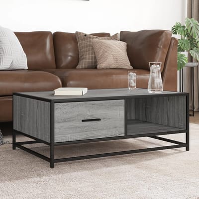 vidaXL - Salontafel - 90x57x35 - cm - bewerkt - hout - en - metaal - grijs - sonoma