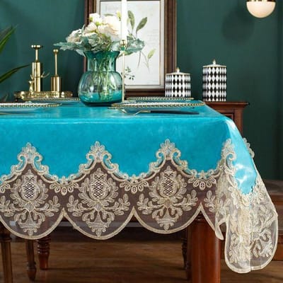 Waterdichte tafelkleed rechthoek voor eettafel met kant PU lederen ronde vierkante salontafelhoes antislip elegant 60x60cm-Square blauw