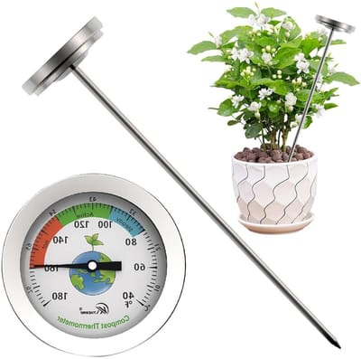 Tuinthermometer Bodem - Grond Temperatuurmeter - Bodem Temperatuur Meten - Roestvrij Staal - 25 cm - Zilver