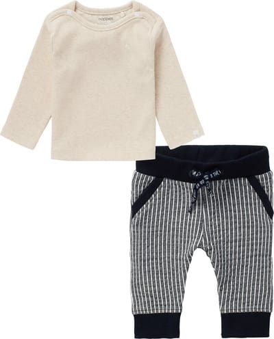 Noppies - kledingset - 2 delig - broek blauw gestreept  - shirt oatmeal - Maat 74