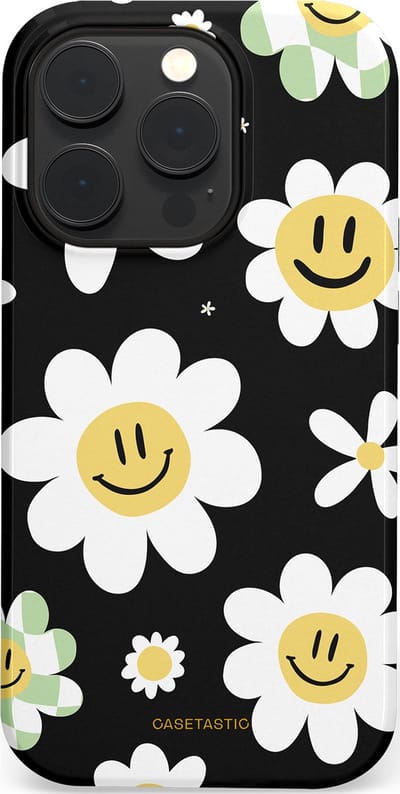 Casetastic hoesje geschikt voor Apple iPhone 14 Pro - MagSafe - Dubbellaagse bescherming - Vrolijke Madeliefjes - Fashion Case - Zwart Wit Grijs Goud