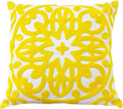 Alysheer Geborduurde decoratieve kussenhoes 45,7 x 45,7 cm, knus warm mandala-gebreid patroon, zacht canvas van 100% katoen, levendig felgeel kussensloop voor bank, bank, woonkamer (fris geel)