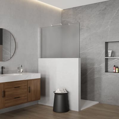 FugaFlow Eccelente Vetro Halfhoge Inloopdouche - 100x80cm - mat glas - 8mm - nano - met profiel en stabilisatiestang - Chroom