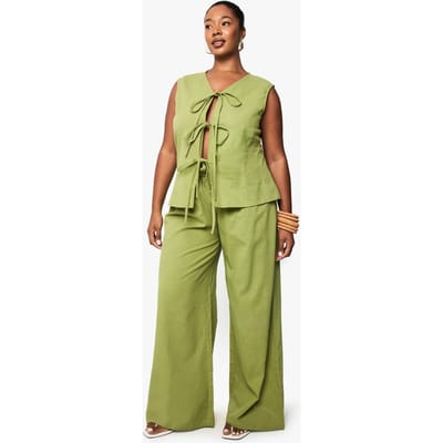 boohoo Dames Plus mouwloze top met strik aan de voorkant en paperbag broek co-ord | Olijf | Maat: 52