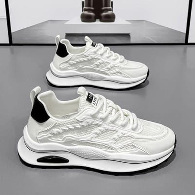 Nieuwe Stijl Zomer Herenschoenen Ademend Mesh Witte Schoenen voor Heren Trendy Veelzijdige Sneakers met Dikke Zool Casual Trendy Schoenen voor Papa 44 gray