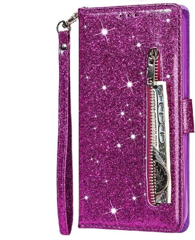 LuxeBass Hoesje geschikt voor Samsung Galaxy A02s Glitter Bookcase met rits - hoesje - portemonneehoesje - Paars gsm hoesje - telefoonhoes - telefoonhoesjes